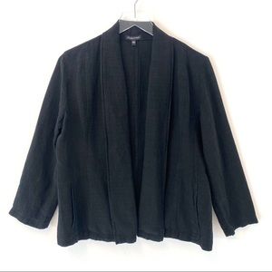 EILEEN FISHER Linen Blend Open Cardigan Black Sm